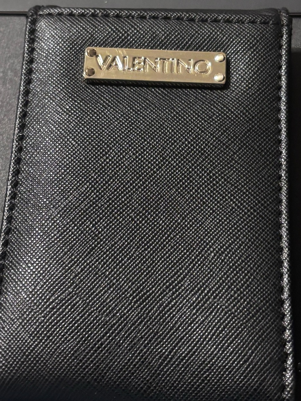 Valentino Black‎ Textured Leather Card Holder with Embossed Logo